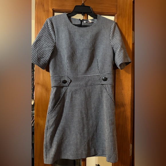 $495 Veronica Beard Teddi Sheath Dress Black & White Check Short Sleeve Size 8 - Picture 2 of 6